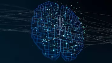 Digital brain illustration with circuits and glowing connections.